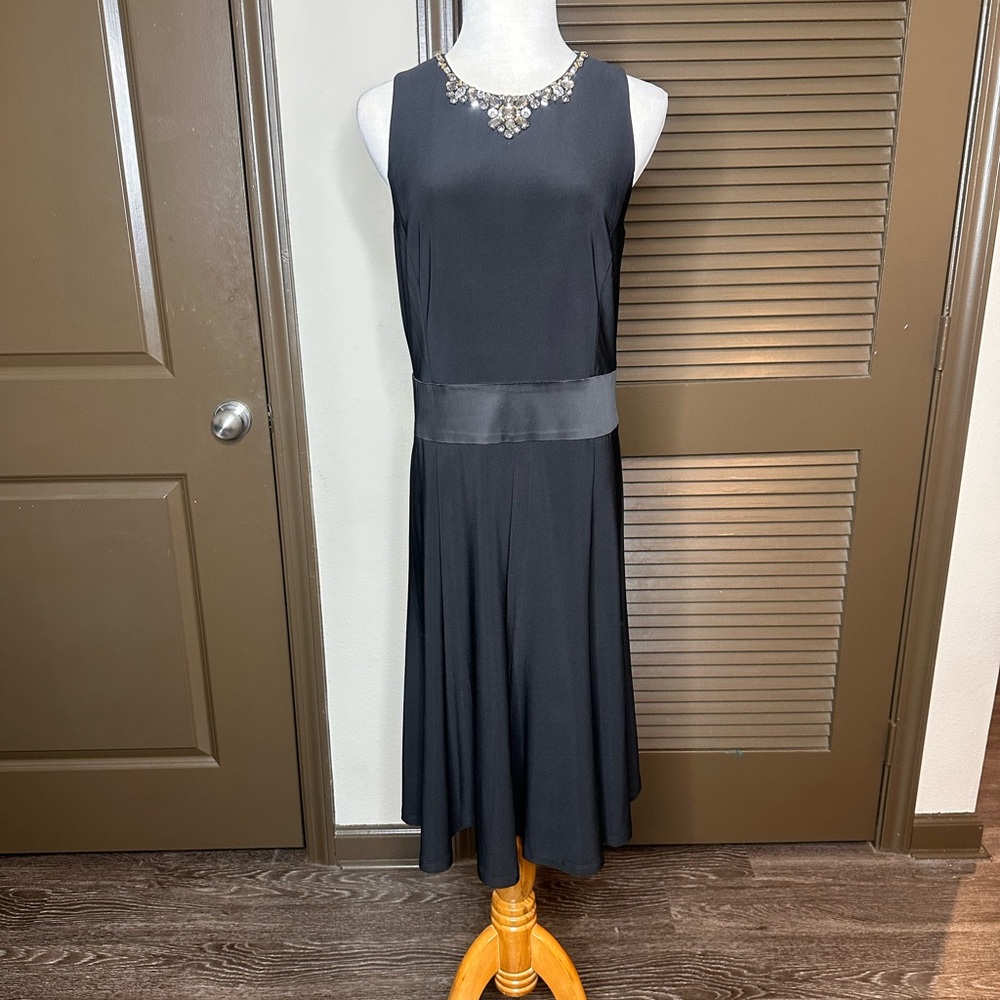 RALPH LAUREN | Black Sleeveless Dress w/ Embellished Neckline